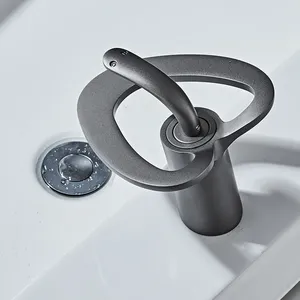 Robinets mitigeurs de lavabo chaud et froid Robinets de salle de bain Cascade en laiton Mitigeur monté sur pont Blanc et or/Noir/Gris pistolet/Chrome - Product Image 2