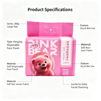 Serviettes douces pour le visage en forme d'ours, 300 g/m², grandes, jetables, respectueuses de la peau, non tissées, à usage sec et humide, vente en gros, OEM