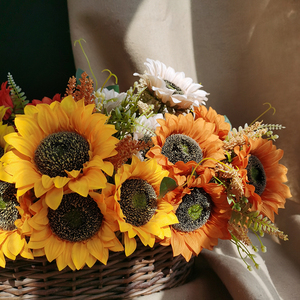 Faux trang trí hoa nhân tạo làm lụa hướng dương bó hoa cưới bán buôn hoa nhân tạo - Product Image 5