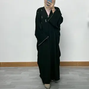 Modern Islamic Clothing Long Sleeve Maxi Dress Heavy Beaded Modest Women Luxury Abaya Dubai