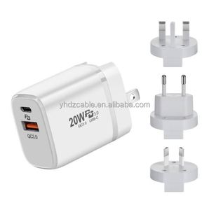 20W Fast Charger Travel Wall Charger QC3.0 Smartphone Charger USB A+<b>Type</b> <b>C</b> Dual Port Charging Block - Product Image 1