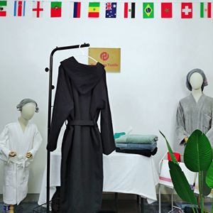 Wholesale Black <strong>Waffle</strong> <strong>Robe</strong> Customized logo Bathrobe with Hood Cotton <strong>Robe</strong> for Home - Product Image 4