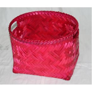 Panier organisateur en bambou rouge fabriqué à la main avec poignées découpées Prix de la solution de stockage à domicile élégante et compacte - Product Image 4