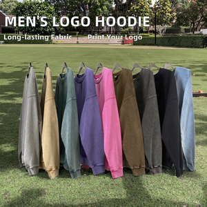 Sudaderas con Capucha para Hombre de Alta Calidad para Invierno, 100% Algodón, Tejido de Rizo, Color Sólido, Lavado Ácido, Corte Holgado, Logotipo Personalizado en la Parte Delantera - Product Image 2