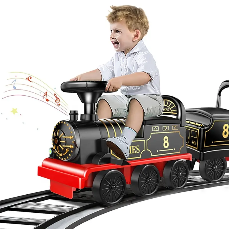 Akülü altı tekerlekli bebek elektrikli noel binmek tren plastik büyük boy çocuk çocuklar araba binmek ray parça