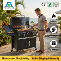 Tragbarer, robuster Holzkohlegrill mit Smokerfunktion, Trolley und Gusseisenrost für Outdoor-Kochen im Garten und Pizza-Backen