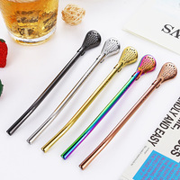 18/8 acier inoxydable réutilisable métal paille cuillère pratique Drinkware accessoires avec filtre cuillère pour facile à boire