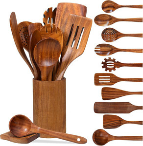 Natural Acacia Utensils Wood Spoon 9PCS Non-Stick Ustensiles De Cuisine Kitchen Accessories Cooking Kit Kitchen Utensil <b>Set</b> - Product Image 1