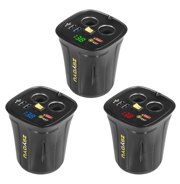 Wholesale 12V Cigarette Socket 80W Usb Car Charger With Cup Holder Phone Mount 18W Power Outlet Usb