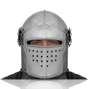 Medieval Barbuta Helmet Steel Polished Silver Gravure Printed Handmade Chainmail <b>Liner</b> Antique Armor Customized Logo Father's - Product Image 1