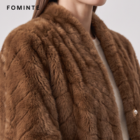 Manteau en fausse fourrure pour femme, vente en gros, couleur café, texturé, chaud, épais, luxueux, avec boutons perlés, style streetwear, veste tendance