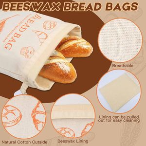 Confezione da 2 sacchetti riutilizzabili in cera d'api per pane fatto in casa e lievito madre, i sacchetti cerati in cera d'api mantengono il pane fresco più a lungo - Product Image 3