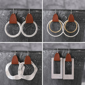 Faux Leather Earrings Stylish New Geometric <b>Sand</b> <b>Silver</b> Leather Pendant Earrings for Women Uionen 880 - Product Image 1