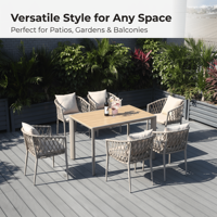 Table de repas extérieure moderne en composite bois-plastique WPC avec structure en alliage d'aluminium, mobilier de patio pour jardin, cour et terrasse