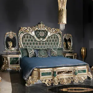 French Luxury King Size Bed Royal European Furniture Hand Made Carved Wooden Beds Solid Wood Bedroom Sets