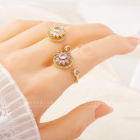 Anillo Giratorio con Circonitas Florales de Circulo Completo, Joyería de Cobre con Diseño de Flor Rotatoria, Colección de Joyerí