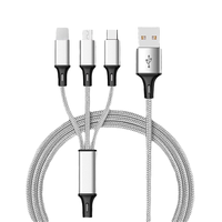 Câble de charge multi-prise 3-en-1 en nylon tressé Micro USB et Type C, charge rapide 2.4A, 1.2m, chargeur de téléphone portable