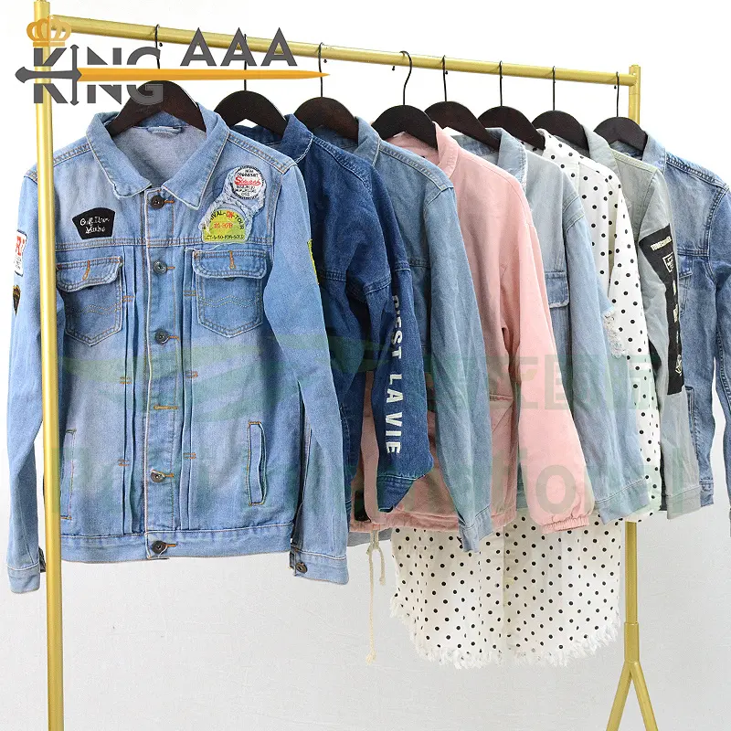 KINGAAA denim jacket with pearls used jean jacket used clothing wholesale second hand clothes bales for sale in south africa