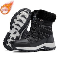 Bottes d'hiver mi-mollet avec col en fourrure, lacets, semelle épaisse antidérapante, doublure chaude en peluche, pour l'extérieur par temps froid