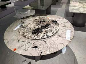 Table ronde avec plateau en marbre brillant et plateau tournant - Piétement en acier inoxydable de qualité supérieure pour la maison et les restaurants - Product Image 2