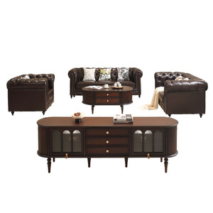American Retro Genuine Leather <b>Sofa</b> Set U Shape Tufted Living Room Furniture 1+2+3 Seater Cowhide Vintage Style - Product Image 4