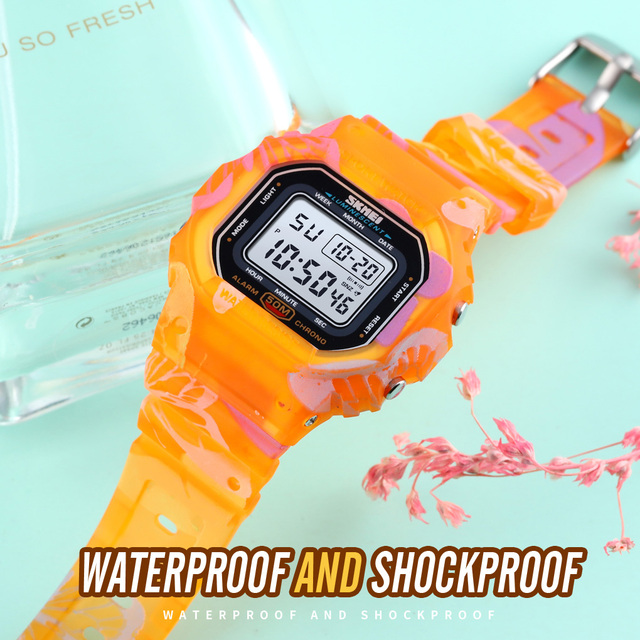 SKMEI 1608 Rectangle Sport Watch with ABS Case Digital LED Display Alarm 5ATM Water Resistant Resin Band Unisex Design