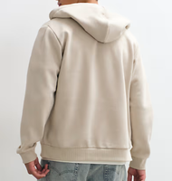 Sweat à capuche zippé oversize beige pour homme - 100% coton molletonné, veste décontractée pour l'entraînement