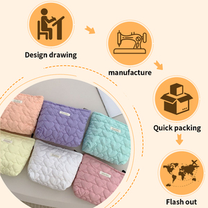 Les sacs cosmétiques de voyage à fermeture éclair matelassés en forme de cœur personnalisables OEM sont prêts à être transportés ensemble - Product Image 6
