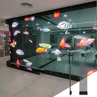 Layar Holografik Transparan Tak Terlihat Khusus yang Dipasang di Kaca, Pemutar Video 3D, Layar Film LED untuk Iklan Toko