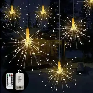야외 조명 크리스마스 배터리 전원 120 LED 불꽃 놀이 문자열 8 모드 원격 제어 요정 빛 홈 Led 파티 조명