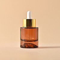 Botol minyak esensial silinder 30ml, botol minyak esensial dasar vulkanis tebal Serum Wajah mewah bahu datar gradien kaca ungu