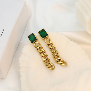 Fashion Stud Earrings Gold Chain Tassel Square Zircon Geometric Design Party Jewelry - Product Image 2
