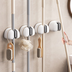 Simple Style Suction Cup <b>Mop</b> <b>Wall</b> Clip Round Punch Free <b>Wall</b> Mounted Storage Holder For Bathroom Cleaning Tools - Product Image 1