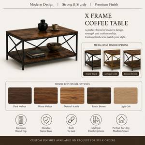 Mesa de Centro Moderna con Estructura en X, Tablero de Madera y Base de Metal Industrial, Mueble Contemporáneo para Sala de Estar - Product Image 2