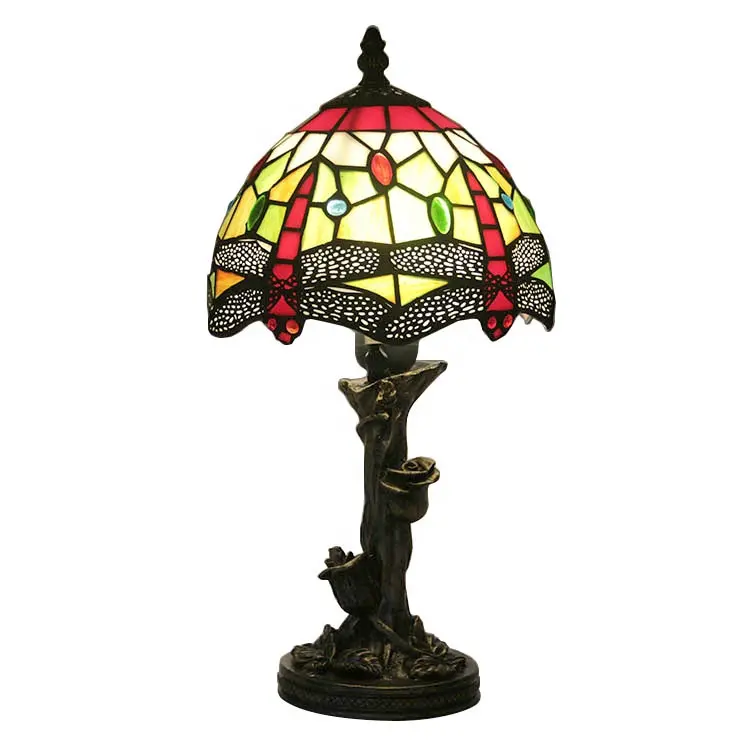 LongHuiJing Mini Tiffany Beige Libelle Tisch lampe mit handgemachtem Lampen schirm