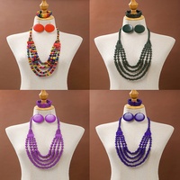 Ensemble de bijoux en perles de bois style bohème, collier et boucles d'oreilles multicouches pour femmes, accessoires vestimentaires, vente en gros
