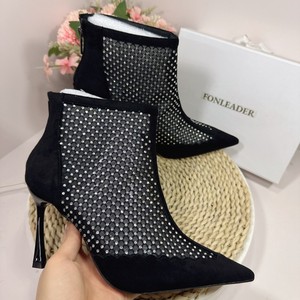Fashion Crystal Rhinestone Mesh Women Sandals Pointed Toe Female Shoes High Heels Pumps Black <b>Boots</b> - Product Image 2