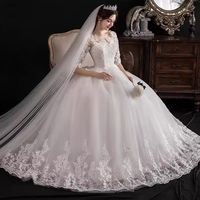2025 robe de mariée en gros fête robe de bal personnalisé printemps dentelle brodée mi manches mariage de mariée