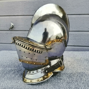 Casque de Burgonet Médiéval en Acier Poli, Réplique Artisanale pour Collection, Coiffe de Costume Ronde pour Halloween, Noël, Pâques - Product Image 1