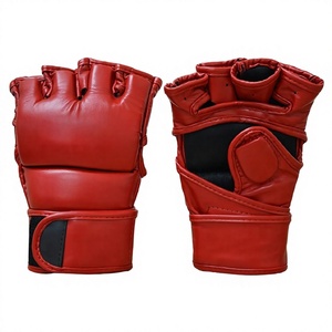 ถุงมือ MMA หนังสีแดงแบบครึ่งนิ้ว พร้อมสายรัดข้อมือแบบ Hook & Loop สำหรับฝึกซ้อมมวย ออกแบบเฉพาะสำหรับผู้ชาย - Product Image 1