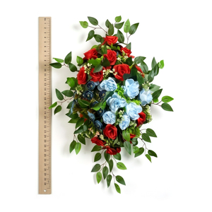 <b>Artificial</b> Red and Blue Rose <b>Bouquet</b> Decorative Wreath and Swag Floral Arrangement for Home Wedding Wall Event Decor - Product Image 3