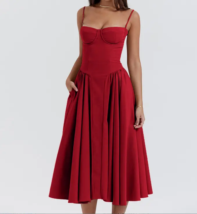 CHICEVER Fashionable Sleeveless Square Collar High Waist Long Dresses Women Dress 2023