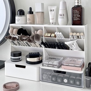 Cosmetic Organizer With <b>Drawers</b> <b>Plastic</b> Makeup <b>Storage</b> Shelf Simple Desktop Holder 10-20 L Capacity - Product Image 1