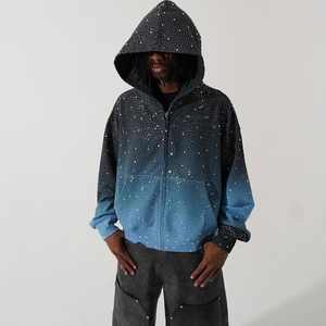 Мужское худи оверсайз из 100% хлопка с молнией, стразами и принтом по всей поверхности - Product Image 1