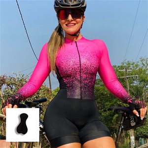 Zomer Vrouwen Lange Mouw Shorts Jumpsuit Road Biker Fietsen Sportkleding 4XL Custom Logo Vrouw Bike Padded <span class=keywords><strong>Jersey</strong></span> Bib Slijtage - Product Image 3
