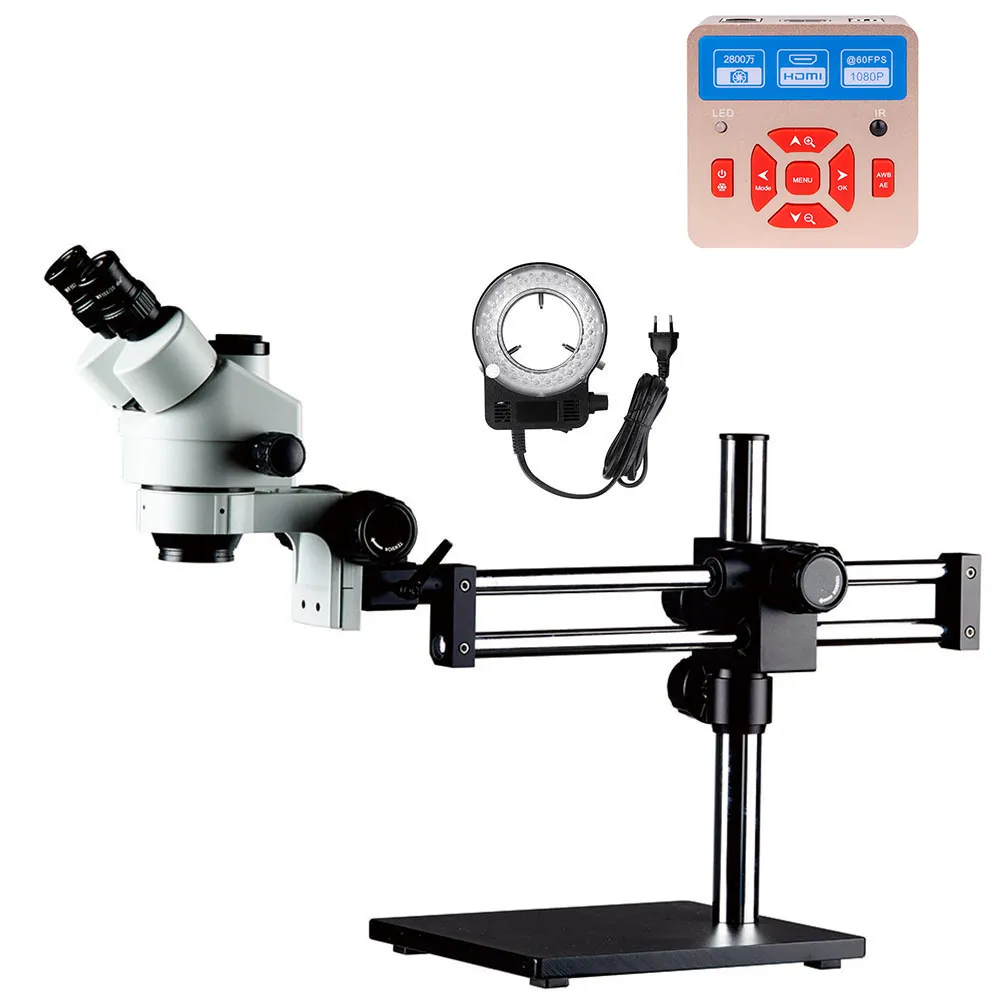 7X-45X High Definition Trinocular Stereo Zoom Microscope Digital Camera Protect Eyes Enlargement Metal Pillar Bracket Microscope