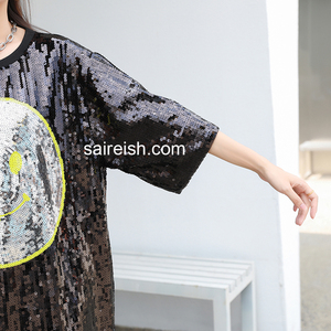 Saireish personnalisé taille unique femmes Sequin couronne T-Shirt lettre motif Jersey <span class=keywords><strong>robe</strong></span> perlée naturel <span class=keywords><strong>mon</strong></span> <span class=keywords><strong>anniversaire</strong></span> reine fille Style - Product Image 3