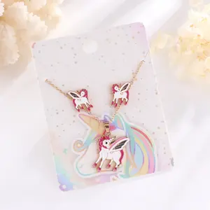 Kids Jewelry Set Zinc Alloy Enamel Unicorn Charms Earrings Necklace Set Cartoon Stud Necklace