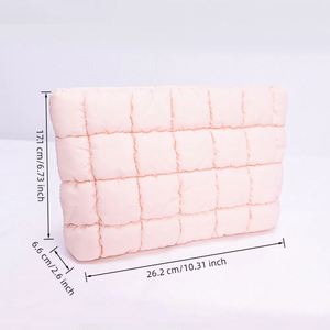 Bolsa de Maquillaje Portátil Personalizada, Ecológica, con Cierre, Diseño a Cuadros, Acolchada, para Mujer, Organizador de Cosméticos - Product Image 6