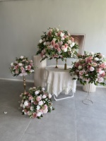Composition florale artificielle de luxe en forme d'arche, thème Pêche pour Rose de Soie, pour centre de table de mariage et décoration de fête à domicile